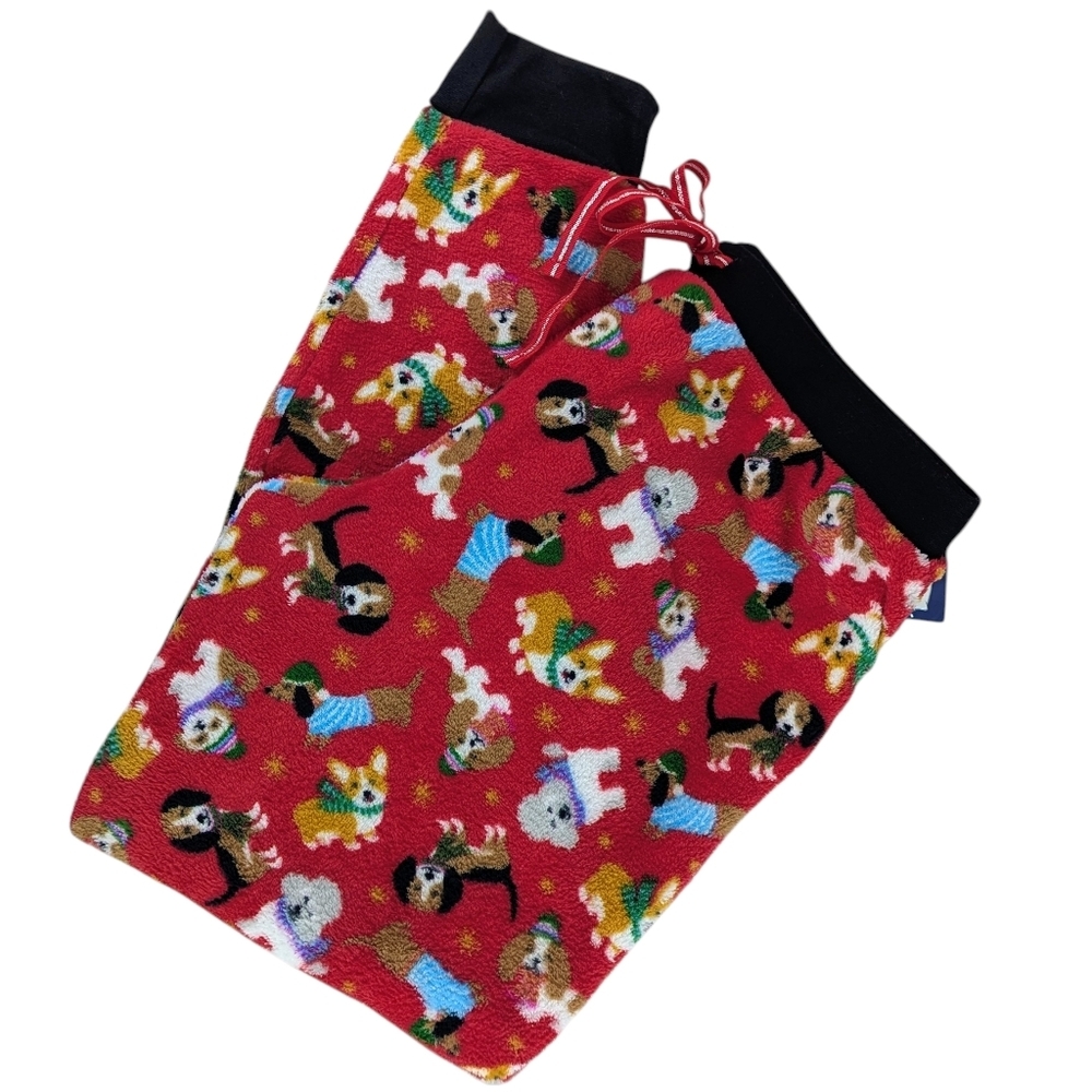 Pillow Talk Lounge Pant Fleece Winter Dogs With Scarves Sweaters Hats Red XL NWT